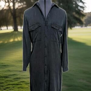 Anthropologie Cloth & Stone Navy Blue Frayed Shirt Dress Womens comfy Medium